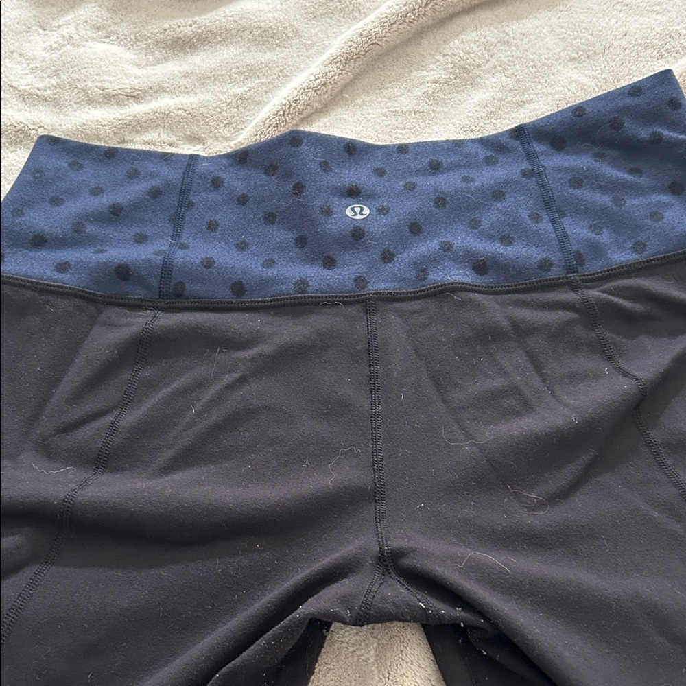 lululemon athletica Black Leggings with Navy Polka Dot Waistband